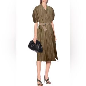 Brunello Cucinelli striped brown wrap dress size m